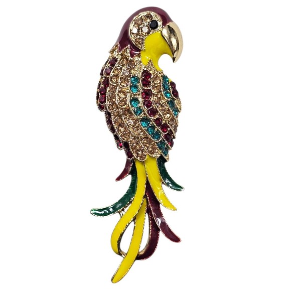 Vintage Colorful Parrot Bird Brooch Pin Rhinestone & Enamel Costume Jewelry - Picture 1 of 4